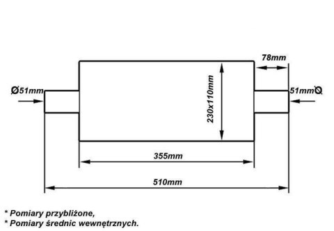 Tłumik Środkowy 51mm TurboWorks LT 304SS 355mm