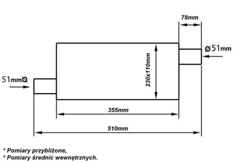 Tłumik Środkowy 51mm TurboWorks LT 409SS 355mm