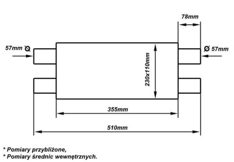 Tłumik Środkowy 57mm TurboWorks LT 304SS 355mm