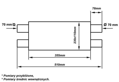 Tłumik Środkowy 70mm TurboWorks LT 304SS 355mm