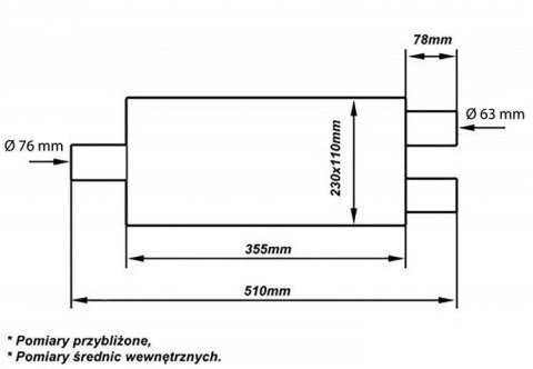 Tłumik Środkowy 76-63,5mmTurboWorks LT 409SS 355mm