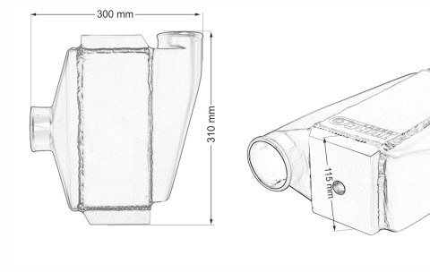 Intercooler wodny TurboWorks 255x115x115 3" 1x90st 1x0st