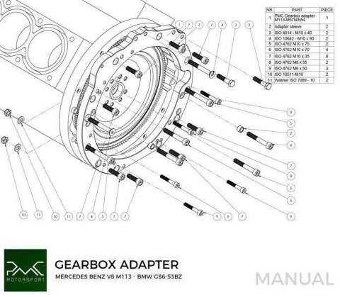 Adapter skrzyni biegów Mercedes-Benz V6 M112 V8 M113 - Manual BMW (M57N2 / N54)