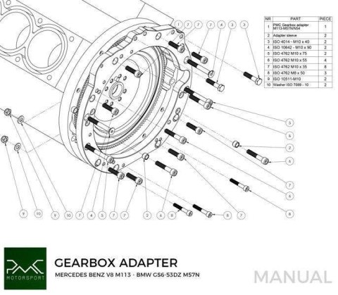 Adapter skrzyni biegów Mercedes-Benz V6 M112 V8 M113 - Manual BMW (M57N2 / N54)