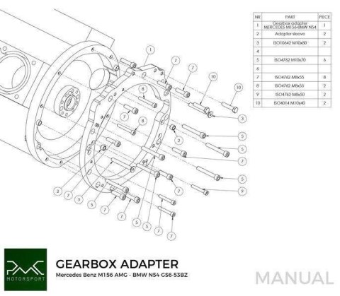 Adapter skrzyni biegów Mercedes-Benz V8 M156 - Manual BMW (M57N2 / N54)