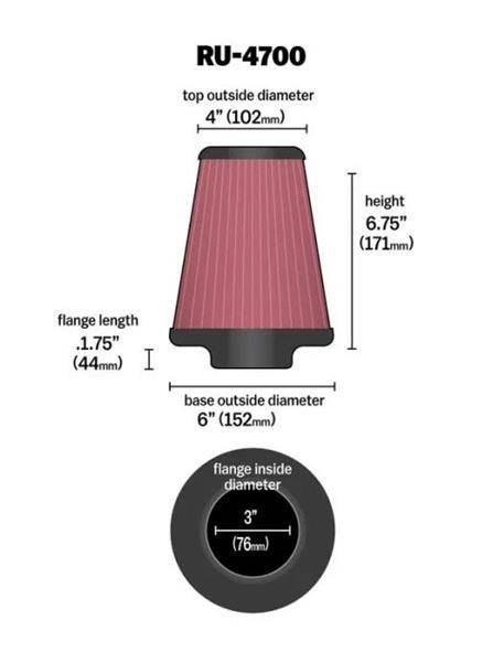 Filtr stożkowy K&N RC-4700 60-77mm