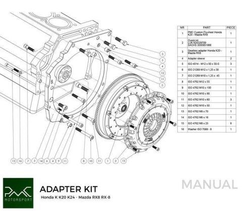 Koło zamachowe do konwersji Honda K K20 K24 - Mazda RX-8 5-biegów - 240mm / 9.45"