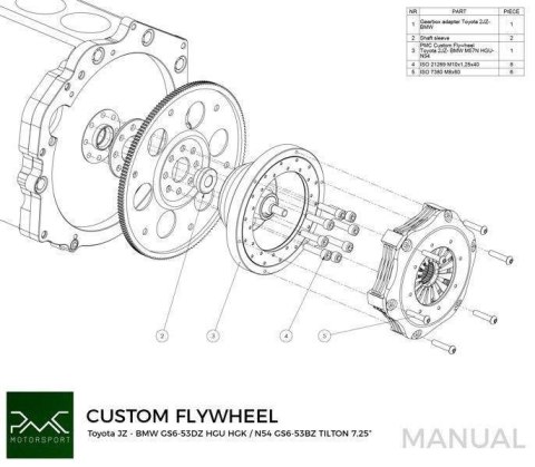 Koło zamachowe do konwersji Toyota JZ - BMW M57N HGU HGK / N54 - 184mm 7.25" (P)