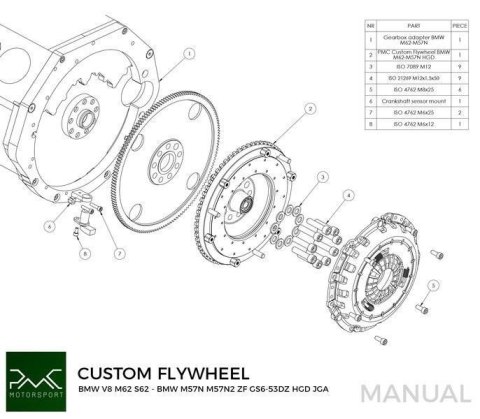 Koło zamachowe do konwersji BMW M62 - BMW M57N HGD JGA - 240mm / 9.45"