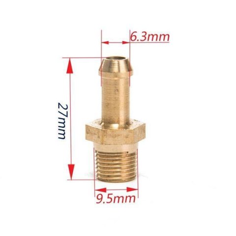 Nypel 1/8" na przewód 6mm Mosiądz