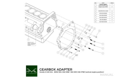 Adapter skrzyni biegów Honda K K20 K24 - BMW DCT DKG GS7D36SG / N54 GS6-53BZ (V)